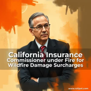 Artistic representation for California Insurance Commissioner under Fire for Wildfire Damage Surcharges